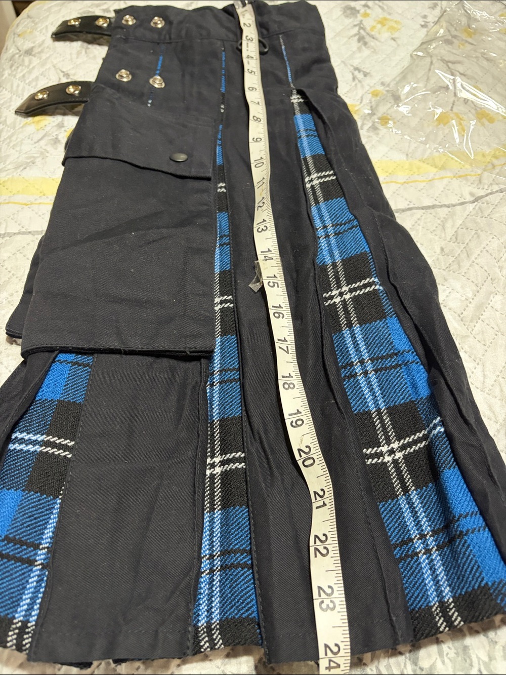 Men’s Black and Blue Plaid Pleated Utility Kilt Skirt - Picture 7 of 7